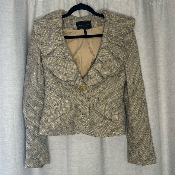 BCBG MAXAZRIA TWEED/WOOL RUFFLE COLLAR BLAZER (M) - Picture 1 of 8